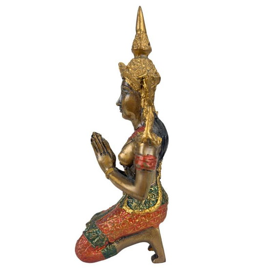 Thai Thepanom Temple Guardian Statue – Gilded and Polychrome – Kneeling Devotional Figure – Sculpture (photo 7 of 12)