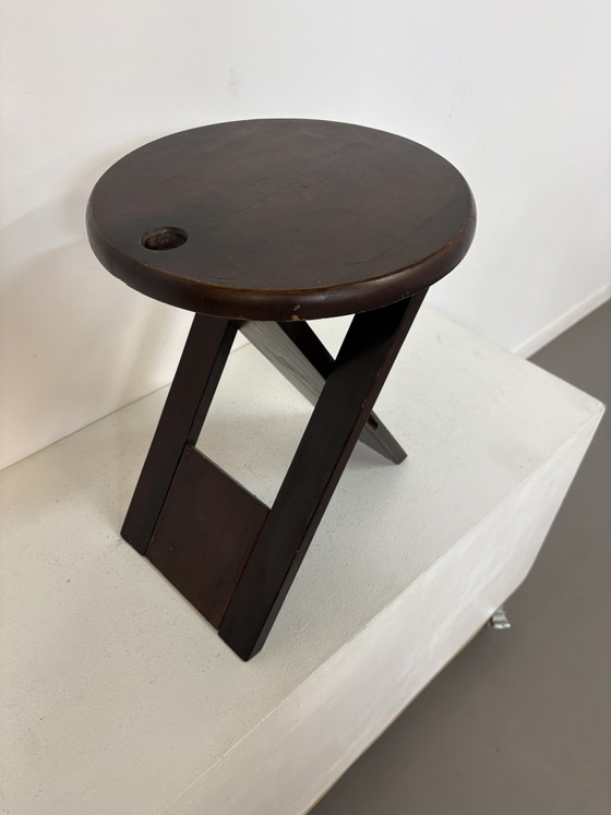Image 1 of Old Adrian Brown Reed Folding Stool 