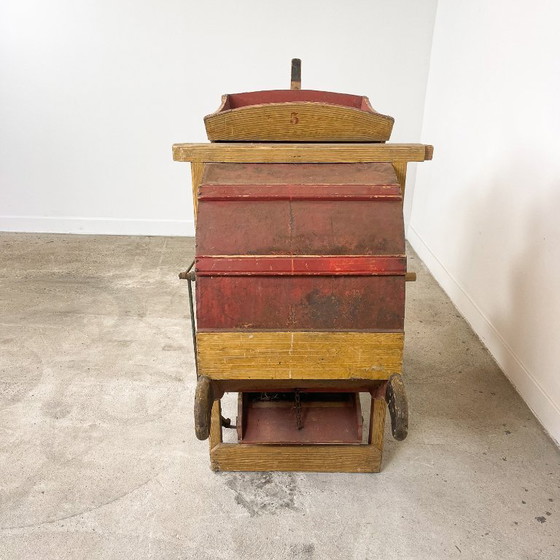 Alois Vogl wooden agricultural machine, red and natural, Decorative Objects, Metal, Vintage (photo 8 of 10)