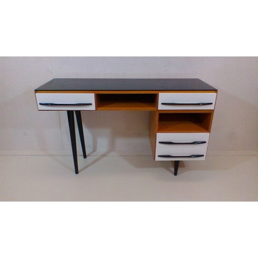 Vintage houten en gelakt bureau van architect M. Pozar, retrostijl, 1960.