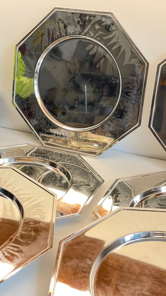 Image 1 of Set van 6 vintage zilveren metalen borden