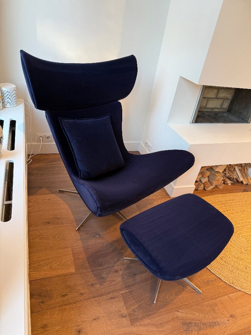 Fauteuil et repose-pieds BoConcept Imola par Henrik Petersen - Velours bleu foncé – Metal, Velvet