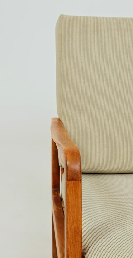 Image 1 of Vintage fauteuil van kaki corduroy, mid-century modern design uit 1960.