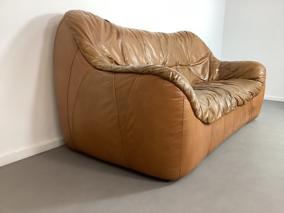 Image 1 of 3 zits congnac kleur lederen Italiaans bank jaren’70