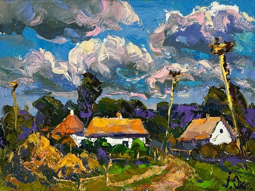 Peinture à l'huile originale Paysage rural Maison Rues de village d'été