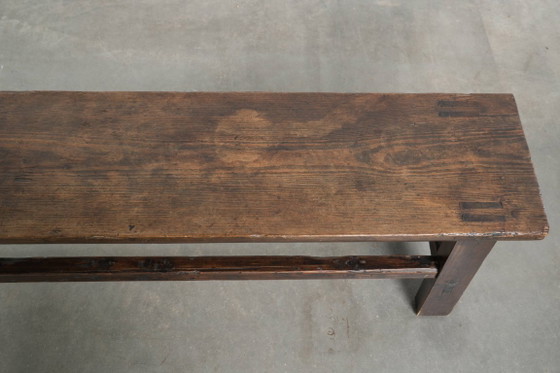 Image 1 of Antica panca/tavolo da pranzo spagnola in legno del XVIII secolo con una splendida patina.