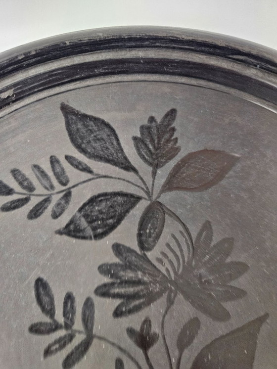 Image 1 of Unique Vintage Handmade Hungarian BLACK CERAMIC Hanging Wall Plate From Nadudvar | Signed at the bottom by Jr. Lajos FAZEKAS