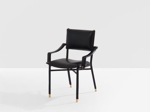 Jacques Adnet saddle-stitched leather brass desk chair 1950