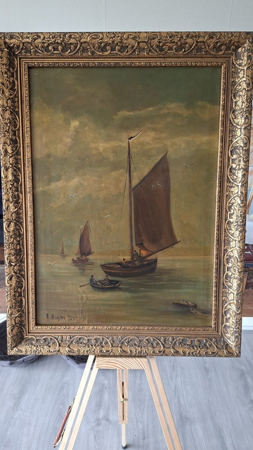 Classical art lot - H. Mehler (1910) Seascape & 18+ Antique Etchings