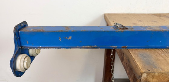 Image 1 of Blauwe industriële hanglamp, jaren 70