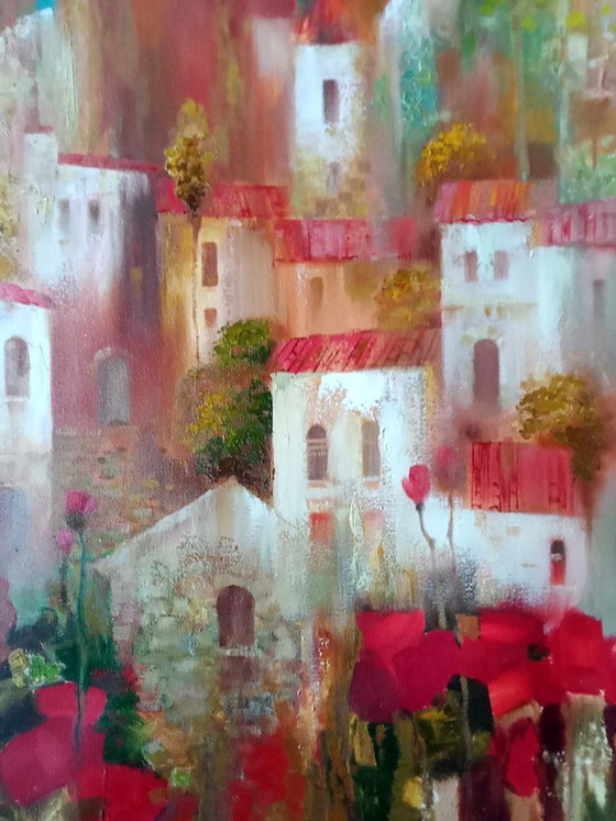 Original Oil Painting Abstract Expressionism Figurative Symbolism Autumn City, Paintings & Drawings, Canvas (photo 7 of 7)