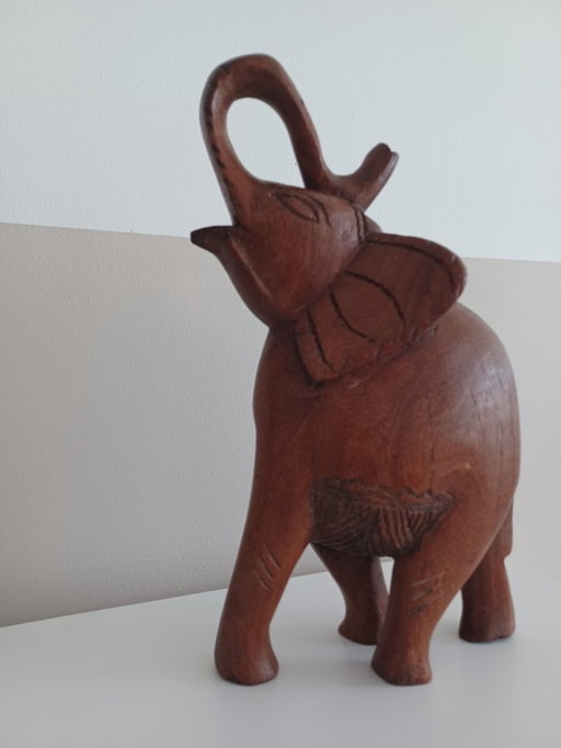 Eléphant vintage en bois sculpté à la main, solide, 35 cm