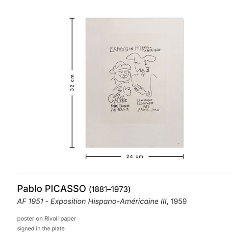 Pablo PICASSO AF 1951 - Exposition Hispano-Américaine III poster 1959