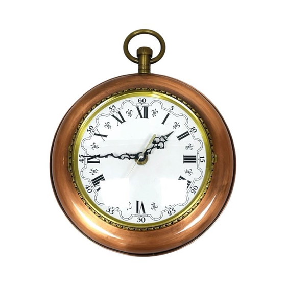 Orologio da parete "da tasca" in stile retrò tedesco – Rame e ottone, anni '70, per Kienzle – Glass, Metal (photo 11 of 12)