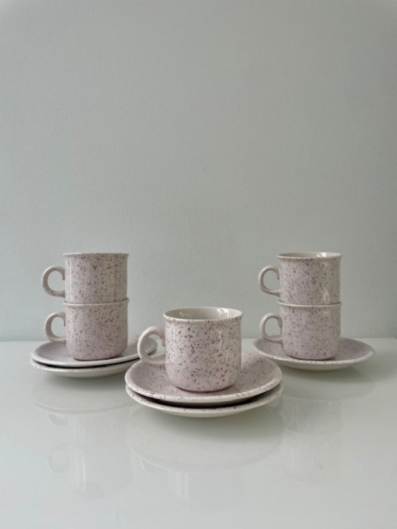 Image 1 of Postmodern Annaburg cup and saucer set – terrazzo style (5 pieces)