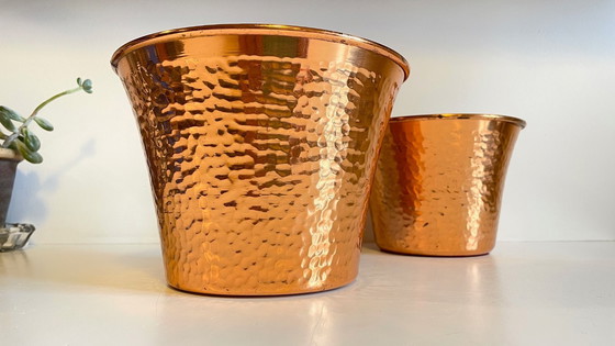 Image 1 of Hammered Copper Flowerpots, 1960s