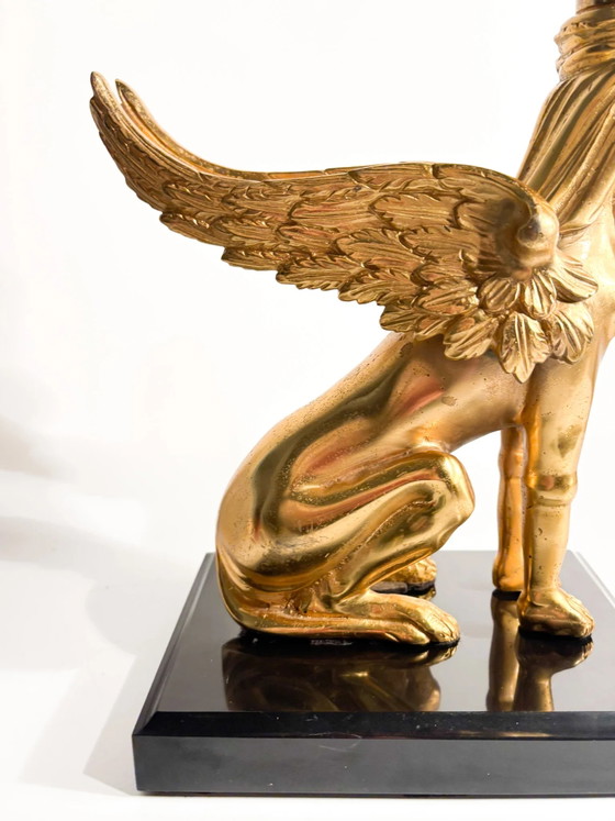 Gilt Bronze Sphinx Sculpture Resting on Marble Base, 20th Century (photo 6 of 14)