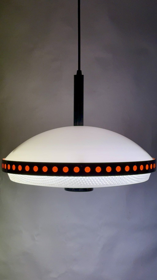 Vintage, enorme UFO-hanglamp – jaren 70, ruimtevaartstijl, oranje design