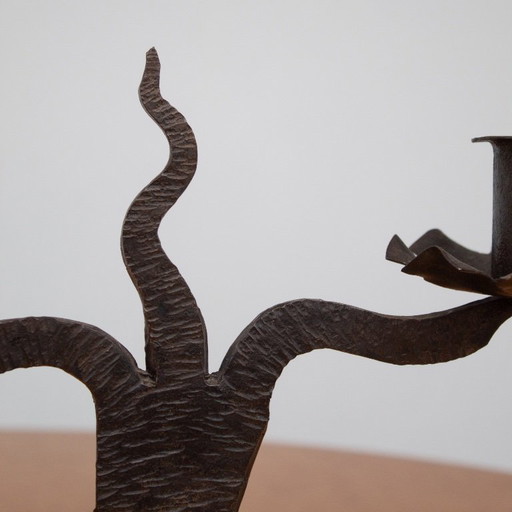 Pair of Brutalist Iron Candle Holders