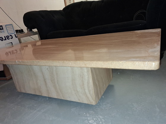Image 1 of Mesa de centro monumental XL de travertino (80 x 160 cm), grosor de la tapa: 3 cm. Estilo Fratelli Mannelli.