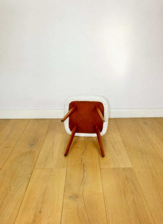 Image 1 of White-cream square stool Ivory vintage PRL 1970s