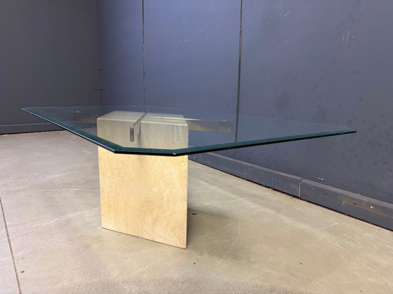 Travertine and brass coffee table by Artedi, 1980s – Glass, Vintage (photo 3 of 10)