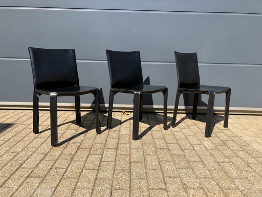 3x black leather Cassina Cab chairs Mario Bellini
