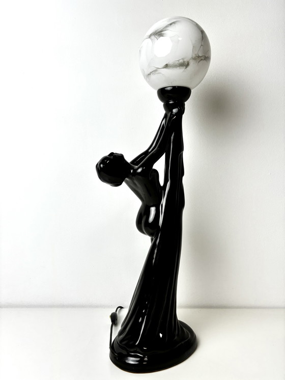 Image 1 of Art Deco Ceramic Woman Figure Table Lamp