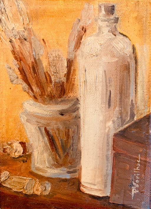 Small oil painting on canvas, still life, "studio"