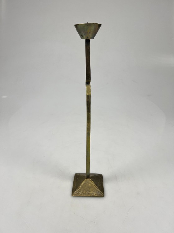 Image 1 of Vintage Zig Zag Candlesticks, Set of Two, Brass, Memphis Style, 1980s