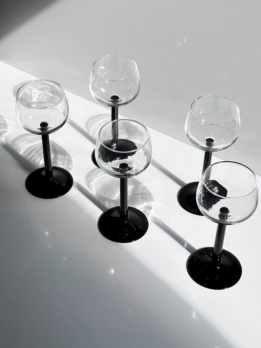 5 Bicchieri da vino vintage Luminarc Romans Black Domino 80s Vino bianco Vino rosso Vino nero Calice Art Deco Revival Postmodern