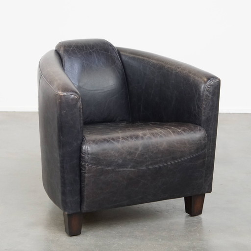 Black Beef Leather Aviator Armchair