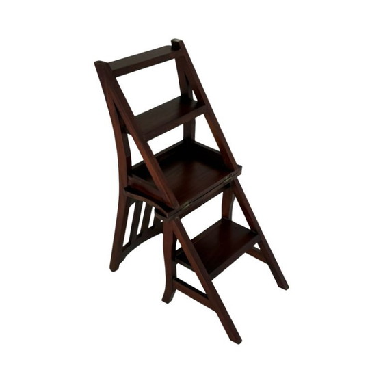 Image 1 of Antike Bibliothekstreppe / Klappbarer Stuhl - Französisches Hartholz - Erfunden von Benjamin Franklin (Franklin-Stuhl)!