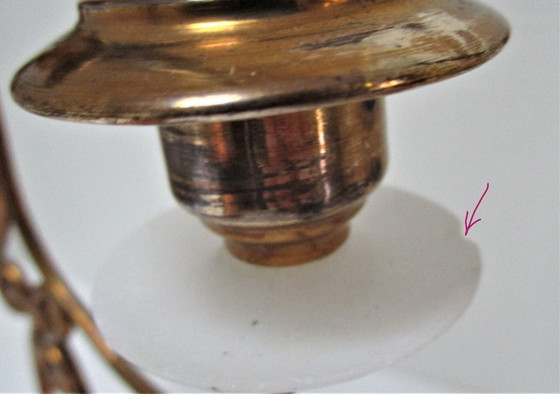 Image 1 of paar driearmige messing stenen kandelaars vroeg 20e eeuw