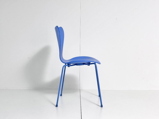 1 Chaises Fritz Hansen Série 7, Arne Jacobsen, Trieste, Chaises de salle à manger, Bois, Métal, Bleu (photo 14 sur 15)