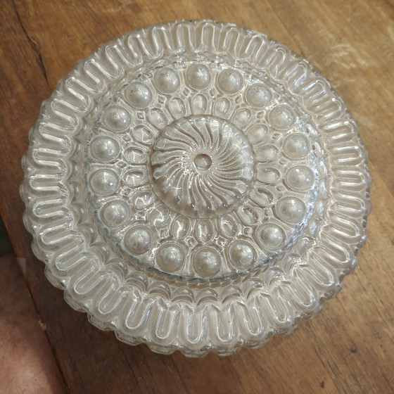 Image 1 of Vintage plafondlamp uit de jaren 70 van geperst glas | Wandlamp van getextureerd glas | Mid-century modern