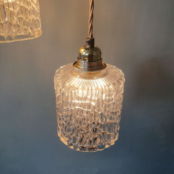 Lot de Suspensions Vintage - verre craquelé - design mid-century. – Métal (photo 21 of 21)