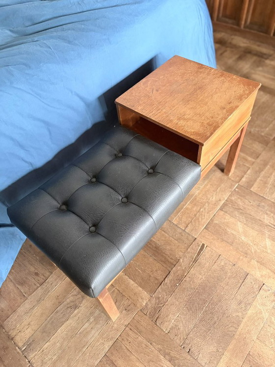 Vintage-antique mid century Telephone Bench leather – Benches, Wood (photo 2 of 5)