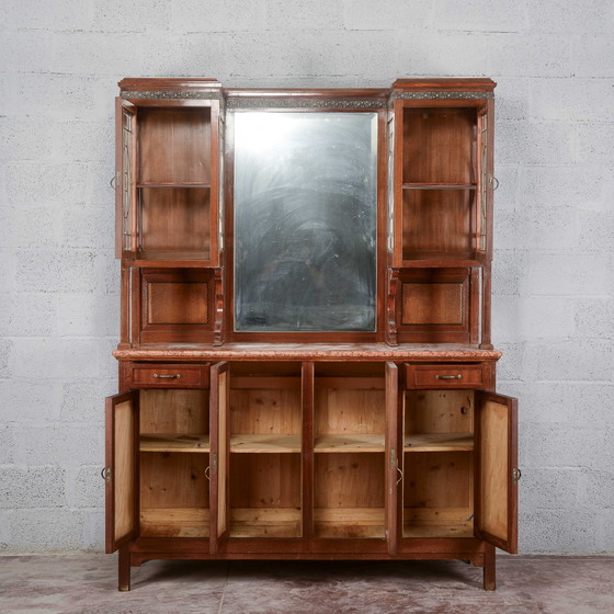 Buffet deux pièces avec miroir et 2 tiroirs – Vaisseliers, Art Nouveau (photo 2 of 18)