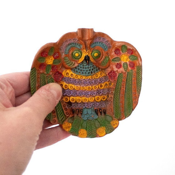 Image 1 of Keramisch kleurrijk schaaltje in de vorm van een uil, gesigneerd Ceramica Marquez