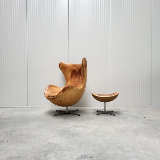 Vintage Cognac Egg Chair & Ottoman By Fritz Hansen 1970S