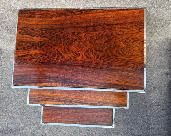 Ensemble de Tables d'appoint du fabricant Pastoe conçu par Cees Braakman, Bois, Chrome, Marron (photo 7 sur 11)