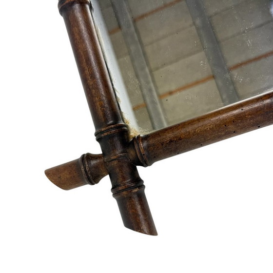 Image 1 of Vintage Spiegel in Faux Bamboe Stijl – Houten Decoratieve Wandspiegel
