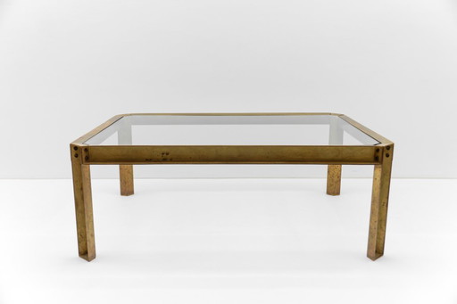 Large Model T09 Coffee Table in Brass and Glass by Peter Ghyczy, 1970s