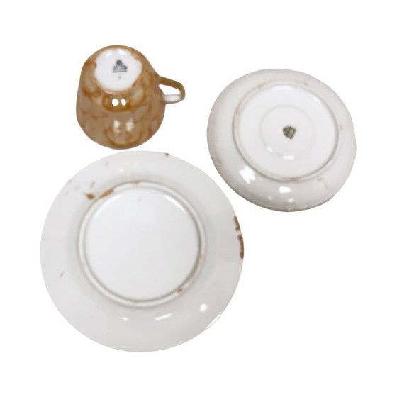 Image 1 of Chodzież "Trio" breakfast set – marbled gold design, PRL era (1970s).