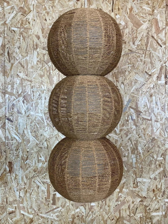 Image 1 of XL 60s 70s lamp lamp ball lamp raffia wickerwork space age design 60s