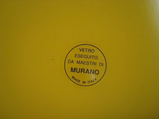 Lampada da terra postmoderna Murano (190 cm) – Vetro giallo e metallo blu – Stile Memphis / anni '90 – Certificata