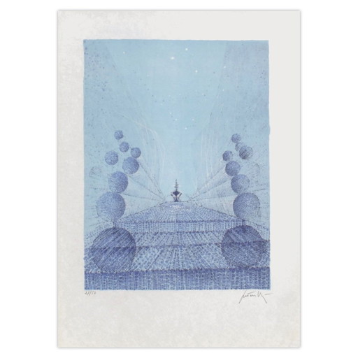 Cesare PEVERELLI Chrysalide bleue Lithographie signée 1975