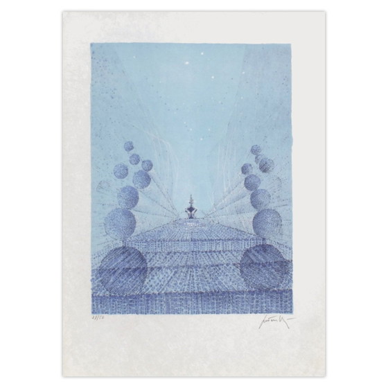 Image 1 of Cesare PEVERELLI Chrysalide bleue Lithographie signée 1975