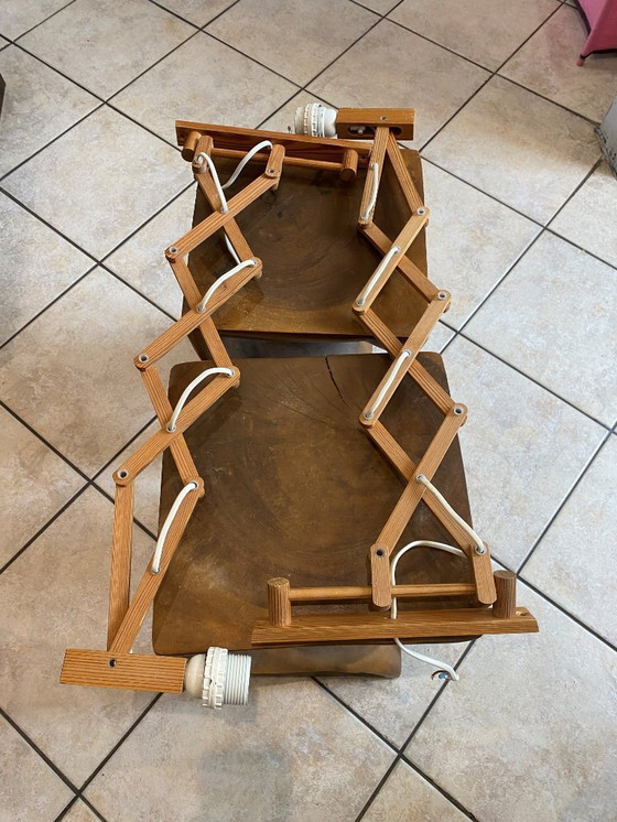 Image 1 of Coppia di appliques a fisarmonica in legno di pino di Translandia Danimarca Scandinavo vintage 1960